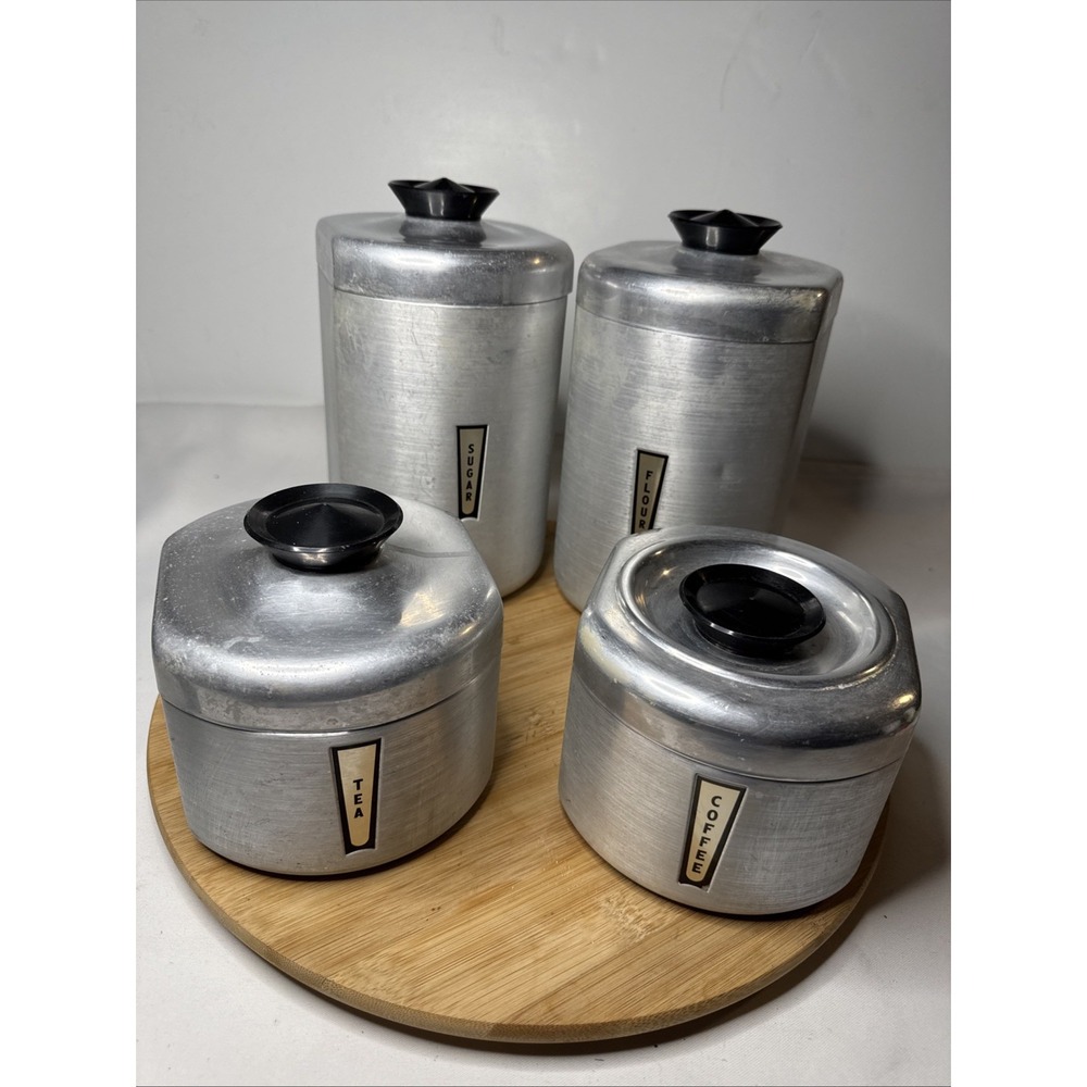 Vintage Set of (4) 1950s Kromex Aluminum Mid Century Canister Set Farm House